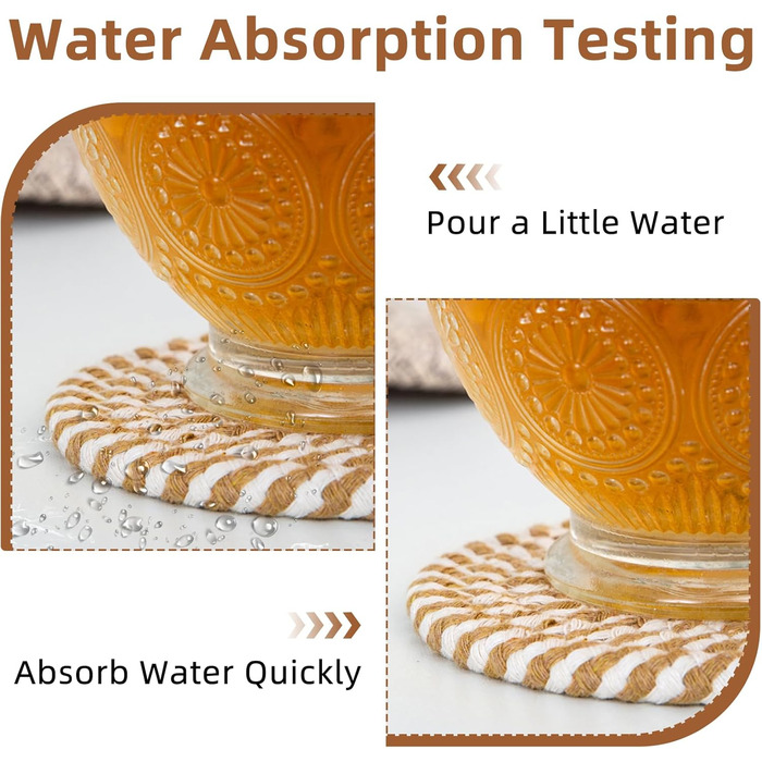 Absorbent Coasters for Drinks – Boho Coaster Set for Coffee Table – Stylish Natural Material, Home Decor, Colorful Cup Coasters with Holder, 10.9 inches, Light Coffee