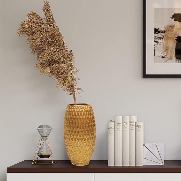 Декоративна ваза для квітів, блакитно-золота, з діамантовим візерунком, широкою основою та вузьким горлом. Ідеально для декору вітальні, їдальні, коридору, спальні. Чудовий подарунок на новосілля