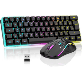 Бездротова ігрова клавіатура та миша RedThunder K62 60% RGB, AZERTY, 62 клавіші, Mini, для PC/PS5, чорний