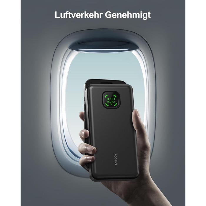 Power Bank 65W 25000mAh Klein Aber Stark для ноутбука та iPhone/iPad: портативний акумулятор з LED дисплеєм, USB-C, сірий