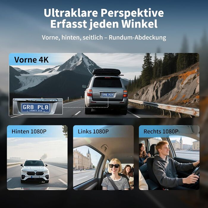 Автомобільний відеореєстратор 4K/1080P 4-канальний з SD-картою 64ГБ, 3
