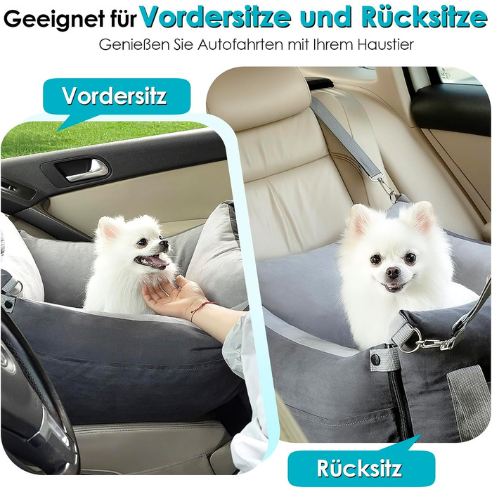 Portable Dog Car Seat for Small & Medium Dogs Under 15KG - Washable & Secure Travel Bed with Storage Pockets