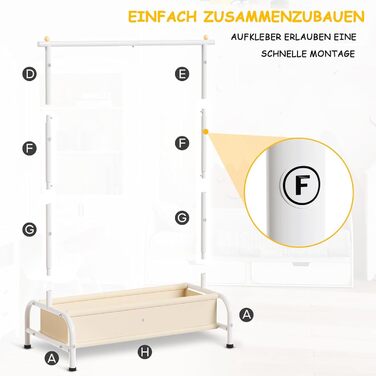 Детский вешалка для одежды MISSLO с корзиной, белая. Компактная стойка для хранения детской одежды, выдерживает большую нагрузку. Размеры: 38 x 81 x 114 см