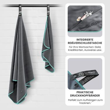 Набір рушників з мікрофібри (2 шт): швидковисихаючі, компактні, легкі. Великі та малі рушники з мікрофібри для спорту, подорожей, фітнесу, кемпінгу. Сірий колір.