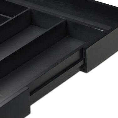Relaxdays Cutlery Box Extendable, Bamboo, HBT 6.5 x 35-58 x 43.5 cm, 6-8 Compartments, Cutlery Insert for Drawer, black