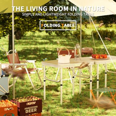 Складний алюмінієвий стіл для пікніка, кемпінгу, саду та вечірок 120x60x70 см, регульована висота