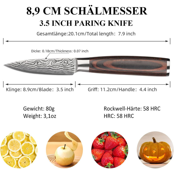 Ніж Sunnecko 9см для овочів та фруктів: універсальний кухонний ніж зі зручною ручкою з нержавіючої сталі