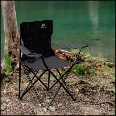 LINUMA® Складний стілець для риболовлі та відпочинку на природі - чорний, з підстаканником та сумкою для перенесення