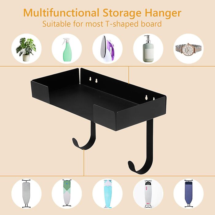 Кріплення для прасувальної дошки настінне, 32*15.7 см. Настінне кріплення для прасувальної дошки з нержавіючої сталі з металевими гачками. Тримач для прасувальної дошки, кріплення для праски на стіну, підходить для прасувальних дошок T/Y форми.