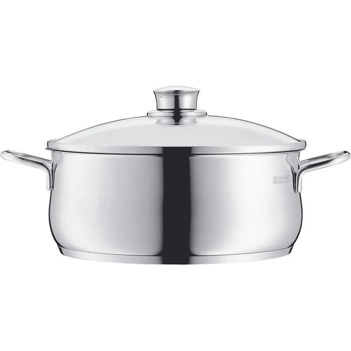 WMF Diadem Plus Saucepan 16 cm small, glass lid, saucepan 16cm, roasting pot induction 1.5l, small pot Cromargan stainless steel polished, noodle pot, uncoated