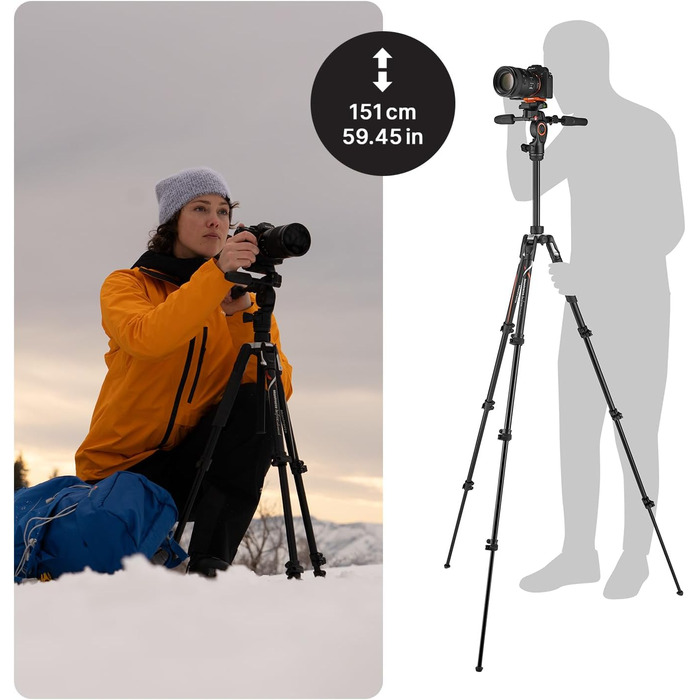 Штатив Manfrotto Befree Advanced 3-Way з тріножкою та рідинною головкою, алюміній, для камер та відеокамер до 6 кг, компактний, аксесуари для фото та відео (Befree Adv 3-Way Sony Alpha Alu)