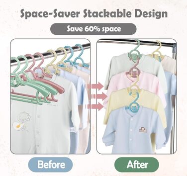 Набір дитячих вішалок для одягу 24 шт. Зростаючі вішалки для дітей з бантиками, нековзкі, для малюків та дошкільнят, кольорові