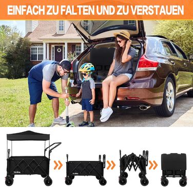 3 в 1 вагончик-тележка складний з гальмами, 150л, 136кг, чорний