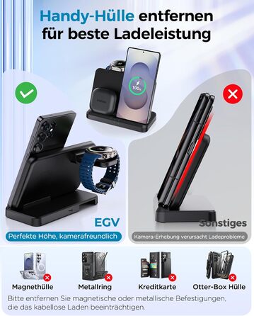 Бездротова зарядка EGV 3-в-1 для Samsung Galaxy S25 Ultra/S24/S23, Z Fold/Flip 7/6, Buds, Watch Ultra/8/7, знімний адаптер, чорний