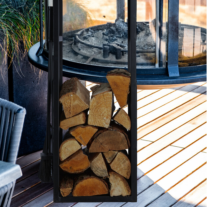Relaxdays Black Firewood Rack with Cutlery