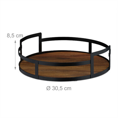 Relaxdays Round Tray Wood and Metal