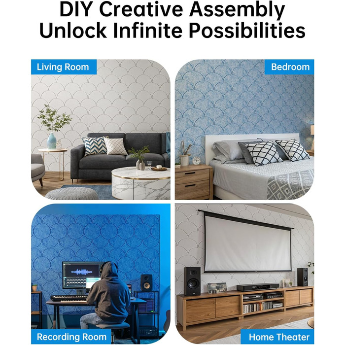 Акустичні панелі Soundsbay для звукоізоляції та декору стін, самоклеючі звукопоглинаючі плити з поліестеру, 30x30x0.9 см, світло-бежевий, 12 шт.