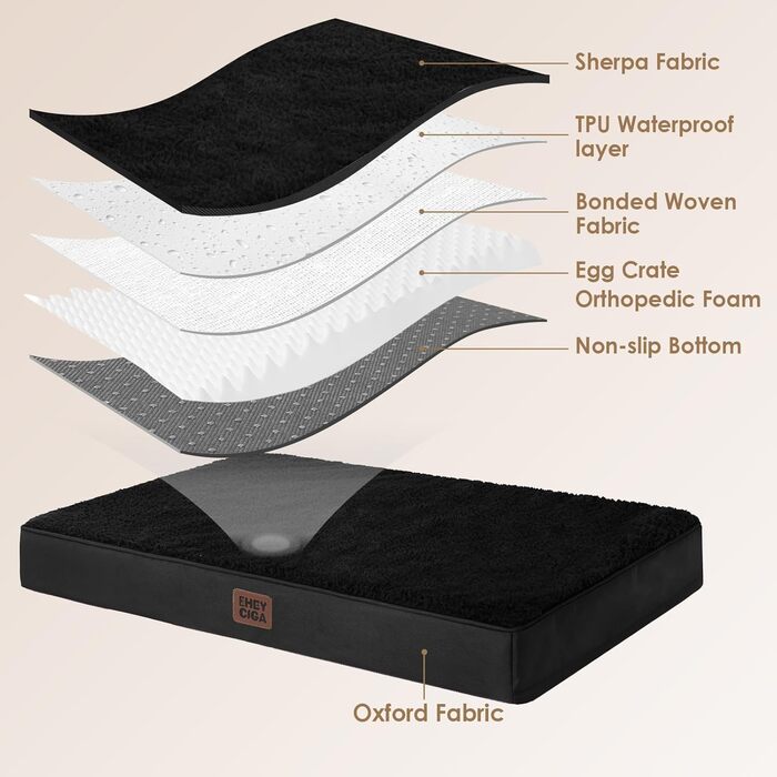 Ортопедичне ліжко для собак середніх порід EHEYCIGA 89x58x9 см, м'яке, миється, для переноски, чорне