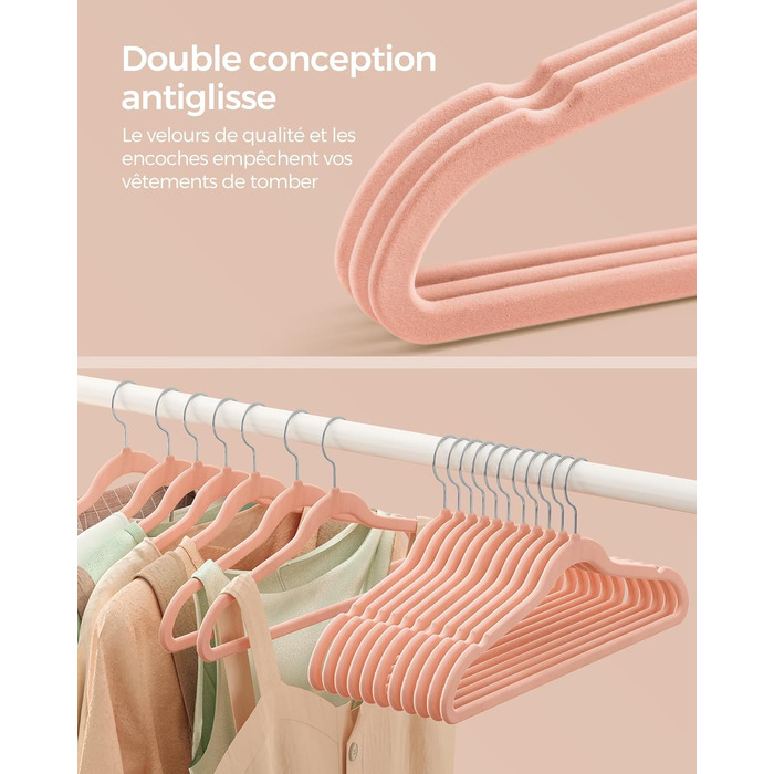 Набір вешалок SONGMICS для одягу, 20 шт., велюрова поверхня, для сорочок, жакеток, пальто та костюмів, 41.5 см, рожевий, CRF026R20