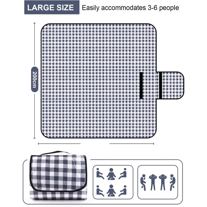 Плед для пікніка LIVEHITOP водонепроникний XXL (200x200 см, бежевий) для пляжу, кемпінгу, парку, BBQ