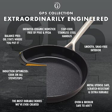 GreenPan GP5 сковорода з антипригарним покриттям Hartelox, 25.4 см, чорна, для індукції, орієнтована на здоров'я, PFAS-free