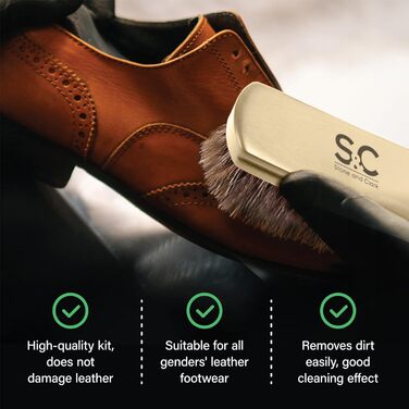 Stone & Clark 12-Piece Leather Shoe Cream & Care Set with Brown Wax, Shoe Brushes for Polishing, Compact Shoe Shine Kit with Horsehair Brushes & PU