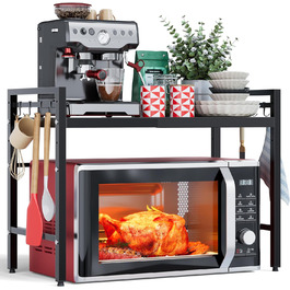 Підставка для мікрохвильової печі NETEL 3-ярусна, розширювана, з 8 гачками, чорна