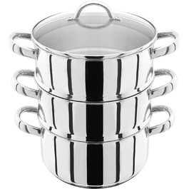 Набір пароварки Judge з нержавіючої сталі з 3 рівнями, 1 л каструля, 2 пароварки та кришка, підходить для індукційних плит, у подарунковій коробці (22 см)