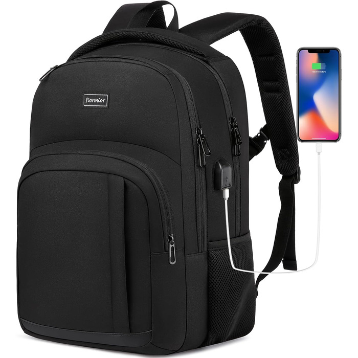 Чорний рюкзак YIORMIOR для ноутбука 15.6 дюймів (35L) з USB-портом - чоловічий/жіночий, для підлітків та дорослих