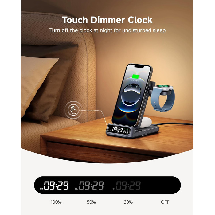 Бездротовий зарядний пристрій 3-в-1 для Fitbit, iPhone, Samsung, AirPods, SwanScout 708FB (без адаптера)