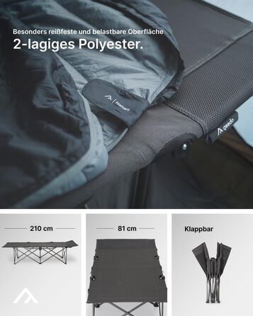 Розкладне ліжко для кемпінгу Qeedo Quick Jimmy - стабільне, 210 x 81 см, до 150 кг, сірий