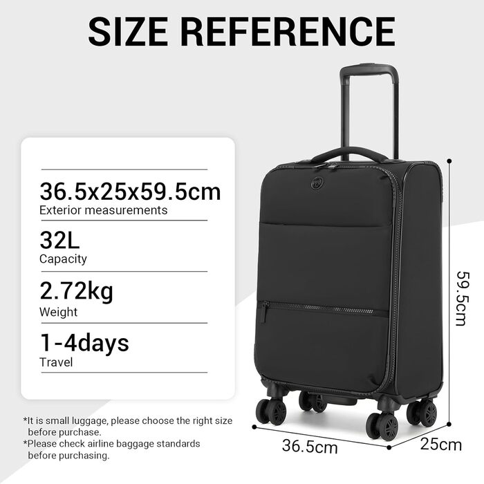 Чемодан ручної поклажі Miss Lulu 59.5 x 36.5 x 25 см, зелений, з відділенням для мокрого/сухого, на 4 колесах, для коротких поїздок та бізнесу