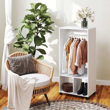 HOMCOM Mobile Clothes Closet Wardrobe with Shelf 4 Swivel Wheels for Living Room Bedroom, Aluminum Alloy, 60 x 40 x 127 cm, White | Aosom