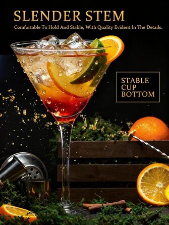 Набір келихів для мартини, 6 шт, 160 мл. Прозорі келихи для коктейлів з ніжкою, багаторазові, BPA-free, придатні для миття в посудомийній машині. Ідеально для барів, Margarita, Whiskey, Gin, Tequila