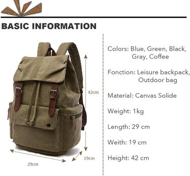 Canvas Backpack Vintage for Laptop Daypack Hiking Travel Large Capacity Bag Unisex