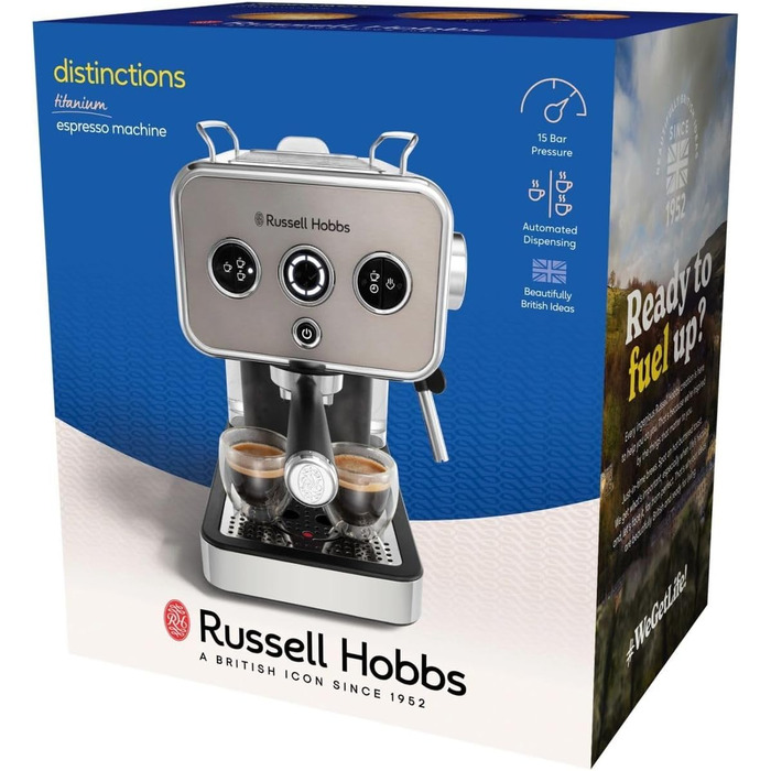 Чайник Russell Hobbs Distinctions з нержавіючої сталі 1,5л (швидка функція кип'ятіння, фільтр від накипу, зручний виливний носик, зовнішній індикатор рівня води) 26422-70 (може використовуватись як кавоварка)