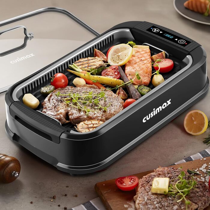 CUSIMAX Electric Grill 1500W Table Grill Electric with Lid for Indoor and Outdoor Use, Electric Grill with Adjustable Temperature, Removable Oil Collection Tray and Grill Plate, Black