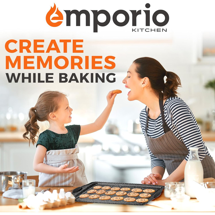 Набір форм для випічки Emporio Kitchen – антипригарне покриття, набір форм з вуглецевої сталі з сірими силіконовими ручками, без PFOA, PFOS, PTFE, рецептурник в комплекті, деко для випічки (до 230°C), сірий, набір з 25 шт.