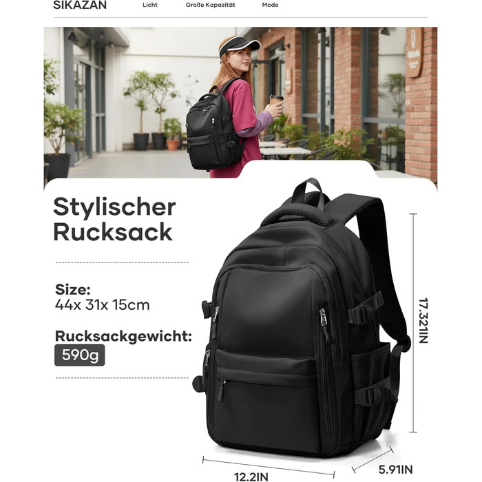 Шкільний рюкзак для підлітків чорного кольору, 44*31*15 см