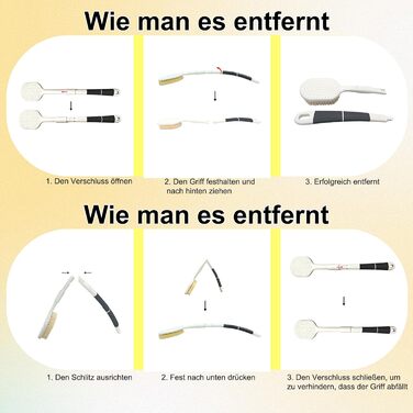 Рюкенbürсте для спини 50 см: складана щітка для душу з довгим руків'ям для ексфоліації, суха щітка для душу, щітка для ванни з змінною насадкою, підходить для людей похилого віку