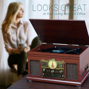 Програвач вінілу HiFi Bluetooth USB Braun: компактна стереосистема з динаміками, регульованим противагом та магнітним картриджем, RCA вихід