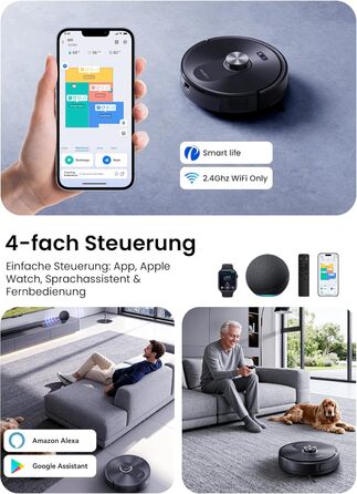 Робот-пилосос Proscenic Q10 з функцією миття, 8000Pa, 200 хвилин роботи, лазерна навігація, керування через додаток, Alexa, Siri, Apple Watch, пульт дистанційного керування для підлоги та килимів