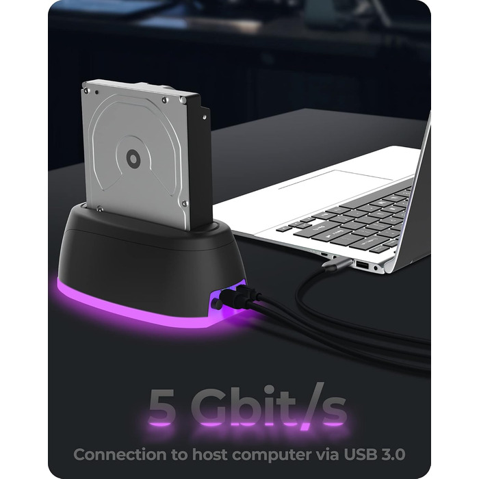Док-станція ICY BOX для HDD/SSD USB 3.0 з RGB підсвічуванням, підтримка 2.5/3.5