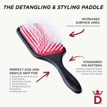 Щітка для волосся Denman Power Paddle - для розчісування, сушіння та укладки, D3 піни, червоно-чорна, P038
