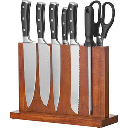 ENOKING Knife Block without Knives, Magnetic, Universal Magnetic Knife Holder, Natural Acacia Wood Knife Holder with Strong Magnets for Cutlery Display and Storage.
