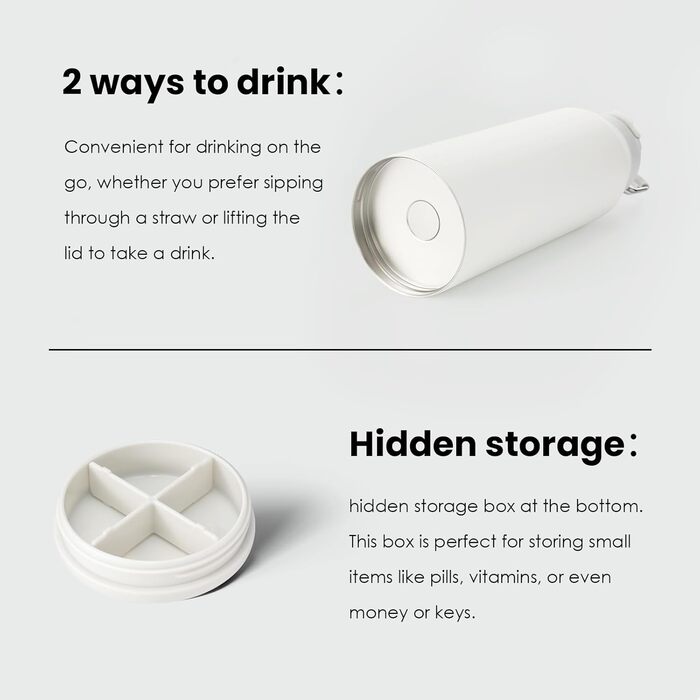 BOTTLE BOTTLE Insulated Water Bottle with Straw, Sports Stainless Steel Water Bottle with Handle Lid, Outdoor Sports Bottle for Pills, 1L (White)