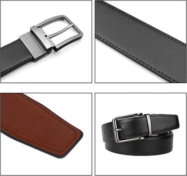 Чоловічий шкіряний ремінний пояс Amexo, двосторонній, чорно-коричневий, 110/120 см