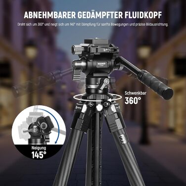 Штатив для камери NEEWER BASICS 77' з моноподом, кульковою головкою 360°, QR-пластиною Arca, компактний, легкий, алюмінієвий, для подорожей, відеозйомки, максимальне навантаження 6 кг (LT37)