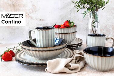MÄSER Confino Dinnerware Set - 20 Piece Ceramic Tableware Set for 4 - Beige & Black Vintage Style Stoneware