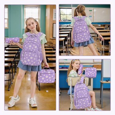 Рюкзак для дівчинки-підлітка, шкільний набір з ланч-боксом та пеналом, фіолетовий. Шкільний рюкзак для школи та відпочинку